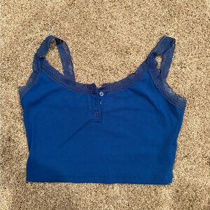 Blue Lace Trim Crop Top